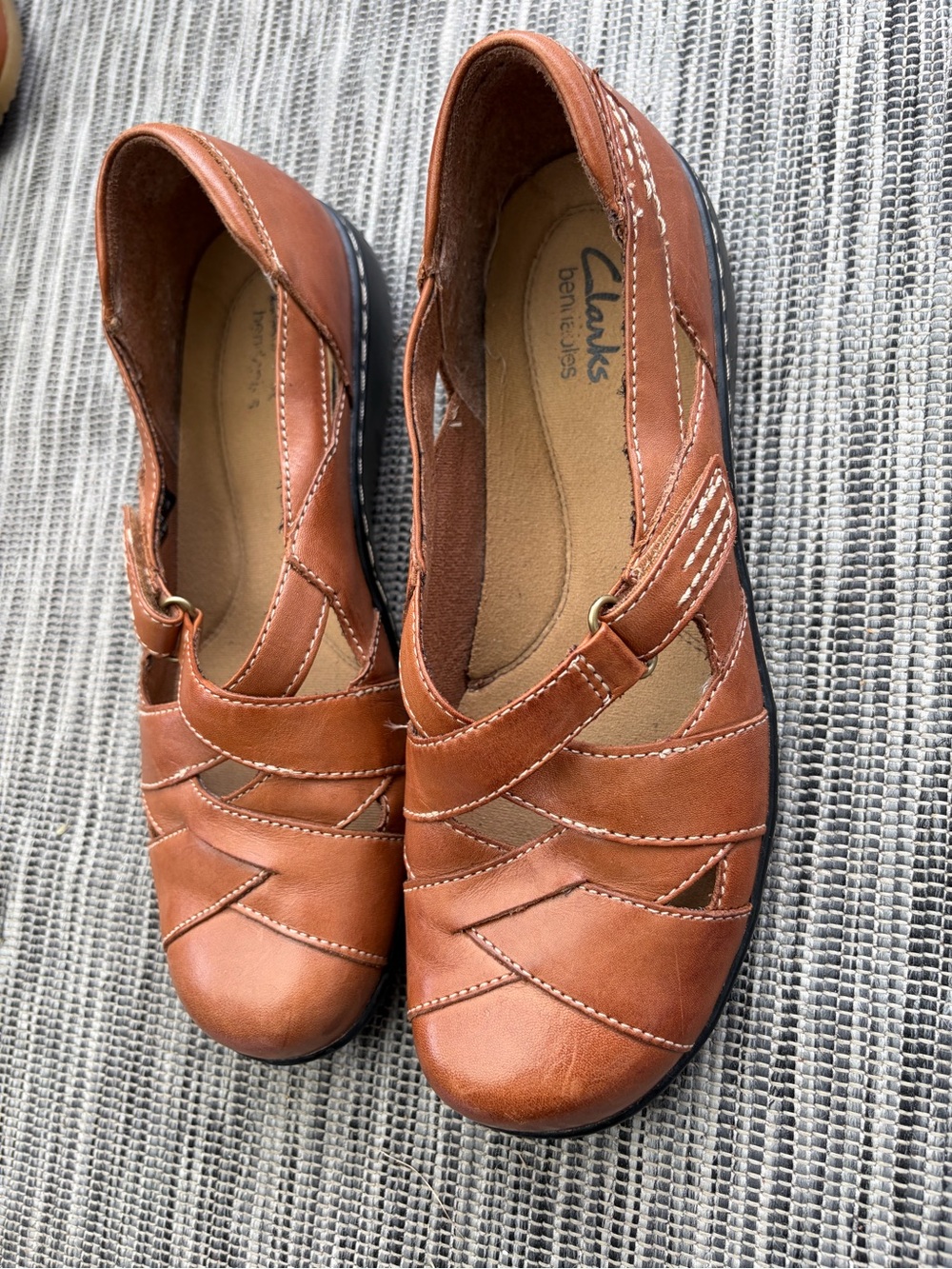 Clarks Bendables Brown Leather Flats Loafers 7 M Boho Mary Jane Comfort Shoe - Picture 4 of 10